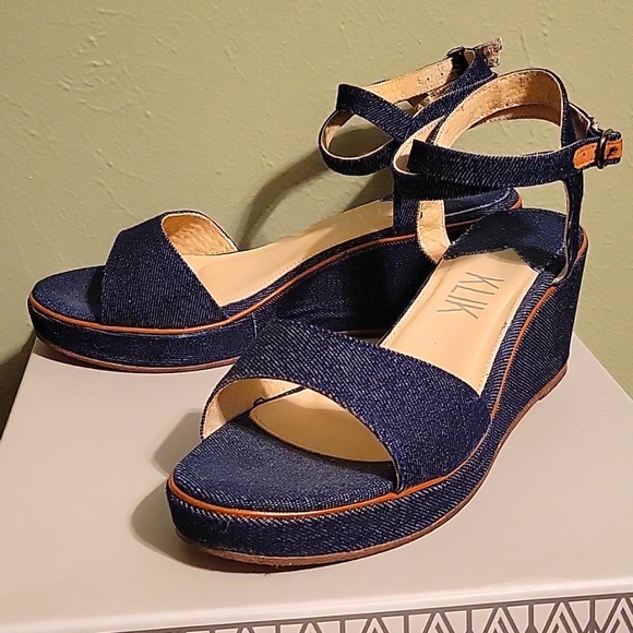 Klik Sashi denim wedge ankle strap sandals - Picture 3 of 9